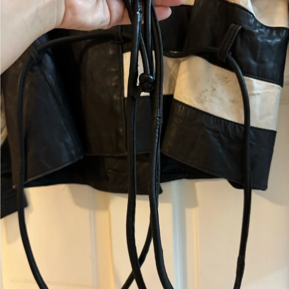 Vintage handmade hand stitched fine real leather jacket two tone white stripe - Picture 9 of 15